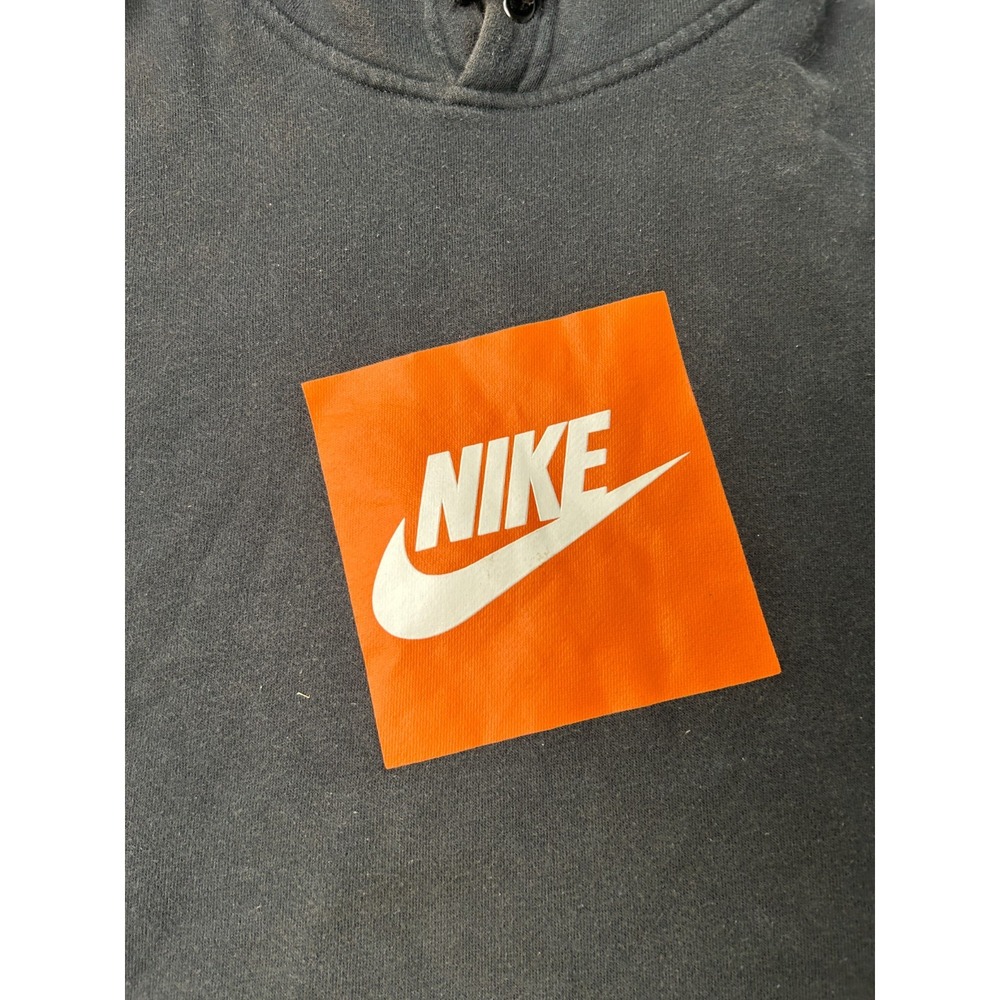 Nike Mens Large Black Orange Box Logo Pullover Hoodie Sweatshirt Distressed - Picture 4 of 12